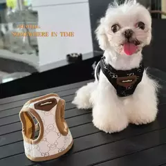 Preto cáqui cão arnês colete e trela conjunto de luxo pet cinta andando coleira chumbo colete para filhote de cachorro animal schnauzer chihuahua - comprar online