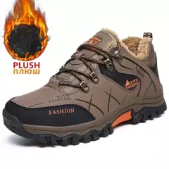 Botas de neve de couro impermeáveis masculinas, super quentes, ao ar livre, caminhadas, trabalho, sapatos de viagem, inverno, tamanho 39-47