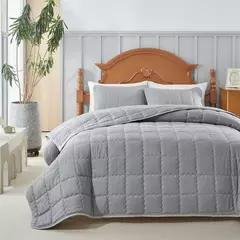 Conjunto de colcha, capa de cama de poliéster + fronha, colcha de verão acolchoada bege, verde liso queen king 176*230cm 3 peças personalizadas - Wolf Magazine