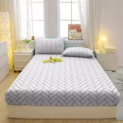 Equipado folha equipada com geometria impressa para cama quarto, simples e moderna com fronhas, 1 conjunto - comprar online
