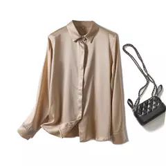 Camisa de seda pesada de luxo feminina, manga comprida, 93% seda amoreira, estilo senhora do escritório, viajante, primavera, verão