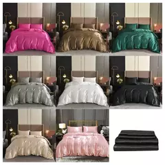 Luxo Satin Duvet Cover Set, conjuntos de cama, seda rica, sedosa, macio, sólido, sem rugas, Sexy Honeymoon, Queen Black Series, 3pcs - loja online