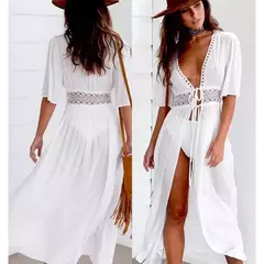 Vestido de praia tamanho grande para mulheres, preto sólido, roupa de praia branca, roupas de proteção solar, capa de praia de malha - Wolf Magazine