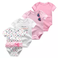 Imagem do Macacão de algodão estampado para recém-nascidos, macacão manga curta, roupas de bebê menino e menina, 0-12m, 4 peças, verão