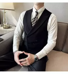 Blazers colete de peito duplo masculino, terno casual slim fit masculino, colete de ajuste de alta qualidade, roupas de marca primavera, 2023 € - Wolf Magazine