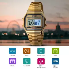 Skmei-Relógio digital à prova d'água para homens, pulseira de aço inoxidável, display LED, relógios esportivos casuais, moda, 1123 - loja online