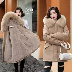 Parka longa de lã com capuz feminino com gola de pele, casaco fino, roupas acolchoadas, neve quente, moda inverno, novo, 2023 - comprar online