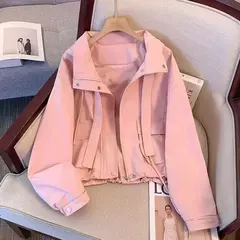 Jaqueta fina casual solta para mulheres, jaqueta com capuz cortado, roupa de trabalho ao ar livre, moda nova, primavera e outono 2024 - loja online