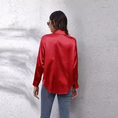 Blusa cetim manga comprida feminina, camisa de seda, tops soltos, streetwear elegante, roupas de primavera e outono na internet