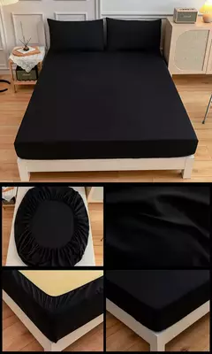 Imagem do Kuup-Poliéster Equipado lençol e fronhas, monocromático, elástico, em torno da tampa do colchão, cama queen size, 3pcs