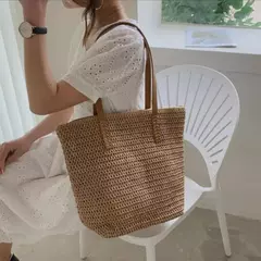 Bolsa de ombro tecida para mulheres, bolsa de mão, palha, artesanal, grande capacidade, verão, praia, viagem, tote