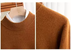 Pulôver de malha de lã de gola meia alta masculino, suéter quente de cor sólida, blusa casual de negócios 100% lã, outono inverno na internet