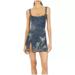 Mini vestido de cinta de espaguete feminino, vestido sexy sem costas, vestidos de fenda apertada sem mangas, senhoras banquete clubwear, estampa moda - comprar online