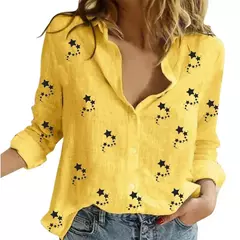 Elegantes camisas de linho de algodão mulheres casuais sólido botão blusas de lapela camisas primavera verão manga longa solta tops túnica blusas - loja online