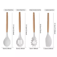 Imagem do Conjunto De Utensílios De Cozinha De Silicone Antiaderente, Utensílios De Cozinha, Espátula, Pá, Batedores De Ovo, Cabo De Madeira, Ferramenta De Cozinha, Panelas, 12Pcs