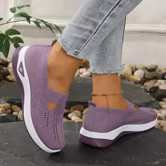 Sapatos mistos de tricô elástico para mulheres, mocassins de plataforma respirável de malha externa, sapatilhas leves resistentes ao desgaste, verão - comprar online