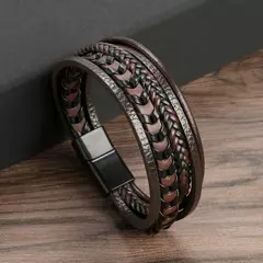 Moda quente contas pulseira de couro masculino clássico olho de tigre frisado multi camada pulseira de couro para homens jóias 2023 presente na internet