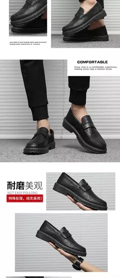 Sapato de sola grossa masculino, deslizamento respirável em sapatos, cor sólida, casual, feito à mão, formal na internet
