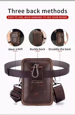 Imagem do BULLCAPTAIN-Pacotes de Cintura de Couro Genuíno para Homens, Cinto Casual, Bolsa de Telefone Móvel 100% Couro Pequena Bolsa de Ombro