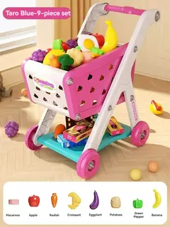 Grande carrinho de compras de supermercado para crianças, carrinho para crianças, brinquedos Push Car, simulação de frutas, comida, presentes de aniversário, novo