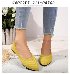 Sapatos baixos de dedo apontado para mulheres, Cor sólida, Sapatos de malha, Mocassins casuais, Sapatilhas respiráveis na internet