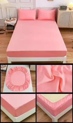 Kuup-Poliéster Equipado lençol e fronhas, monocromático, elástico, em torno da tampa do colchão, cama queen size, 3pcs - comprar online
