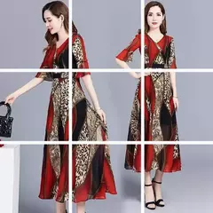 Vestido estampado floral emagrecedor feminino, vestido elegante de verão, estilo étnico tradicional, adequado para pessoas de meia-idade e idosos - comprar online