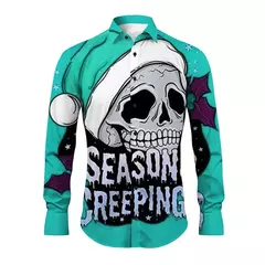 Imagem do Camisa Masculina Manga Longa de Natal, Estampada em 3D, Papai Noel, Festival, Festa, Roupa Casual, Venda Quente