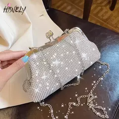 Diamante de ouro sacos de noite para mulheres, bolsa de luxo, corrente elegante, ombro crossbody bag, embreagem festa casamento, moda, 2024 na internet