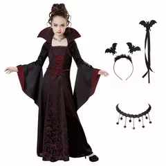 Traje de halloween para crianças fantasia de vampiro fantasia de halloween meninas vestido tutu longo roupa de carnaval infantil roupas de penas góticas - Wolf Magazine