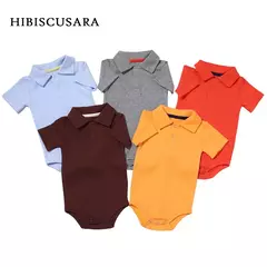 Imagem do Verão bebê menino menina macacão turn-down collar infantil roupas de algodão recém-nascido macacão para 0-2y crianças bebe outfits