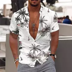 Camisa Havaiana Masculina com Estampa 3D de Coqueiro, Camisa Praia Confortável, Top Manga Curta, Moda Casual, S-6XL - Wolf Magazine