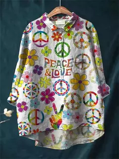 Sardinha de peixe retrô casual feminina arte camisa de bolso manga longa, camisas estampadas estilo havaiano, tops com gola v, verão