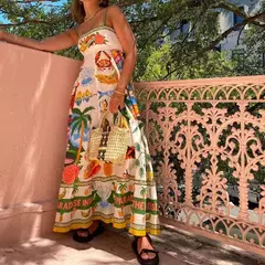 Vestido regado sem mangas estampado de cintura alta feminino, verão, colorido, sem pescoço, elegante, casual wear, Amazon, novo, 2022 na internet