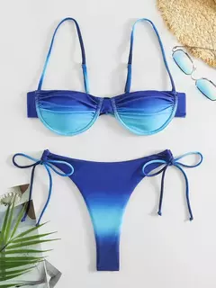 Fato de banho plissado com cordão feminino, biquínis arco, maiô sexy, banhista, conjunto de biquíni gradiente, moda verão, 2 peças - comprar online