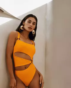 Imagem do Biquíni de cor sólida com suspensão oca para as mulheres, maiô sexy sem encosto, biquíni de cintura baixa, moda