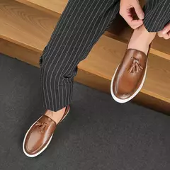Imagem do Sapatos casuais de couro de verão sapatos de escritório para homens de condução mocassins confortáveis deslizamento em sapatos de moda de festa