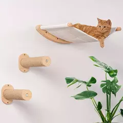 Estrutura de escalada para gatos montada na parede com cama e rede para gatos de madeira natural Centro de atividades para gatos de vários níveis para gatos internos - comprar online