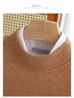 Pulôver de malha de lã de gola meia alta masculino, suéter quente de cor sólida, blusa casual de negócios 100% lã, outono inverno - loja online