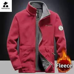 Inverno quente jaqueta de lã masculina escalada duplo engrossado bolso jaqueta ao ar livre gola alta à prova vento esqui moletom casaco masculino - comprar online