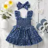 Baby Girl's Golden Dot Slip Dress, Criança Princesa Vestidos com Headband, Moda Verão, Festa, 3-24Meses Infantil, 2Pcs Set