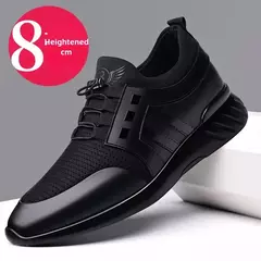 Sapatos esportivos casuais de verão respiráveis plus size sapatos masculinos de couro 6cm salto interno invisível aumentar sapatos 8cm