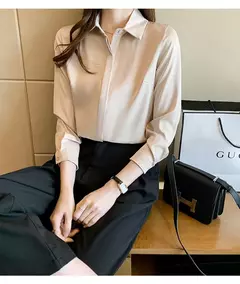 Primavera e Verão das Mulheres Manga Longa Commuter Profissional Sólida Chiffon Camisa Mulheres Tops Blusa Mulheres Camisas De Mujer C348 - comprar online