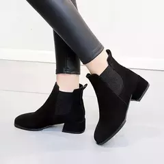 Botas de tornozelo em camelo feminino, slip-on, redondo, 3,5 cm, salto quadrado, sólido, casual, preto, botas, tamanho 35-43, outono, inverno