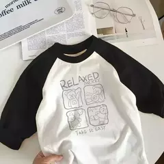 Camisetas de manga comprida de algodão puro para meninos e meninas, camiseta infantil, roupa de bebê, elegante, nova, primavera e outono