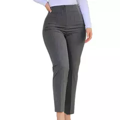 Calças femininas de cintura alta plissadas de bolsos, calças de perna reta, cor sólida, nono comprimento - comprar online