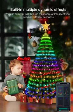 Árvore de natal inteligente toppers luzes app diy imagem led rgb luz da corda controle bluetooth led estrela corda cachoeira natal - loja online