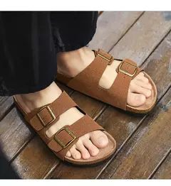 Sandálias masculinas de couro para praia, chinelo confortável, sapatos de marca original, verão 2022 - comprar online