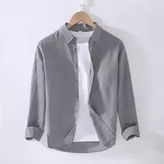 Camisa de linho de algodão respirável masculina, gola virada para baixo, manga comprida, monocromática, havaiana, casual, nova, outono - Wolf Magazine