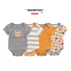 Kiddiezoom-bodysuit manga curta para menino e menina, 100% algodão, roupas recém-nascidas, desenhos animados, 4 peças, verão